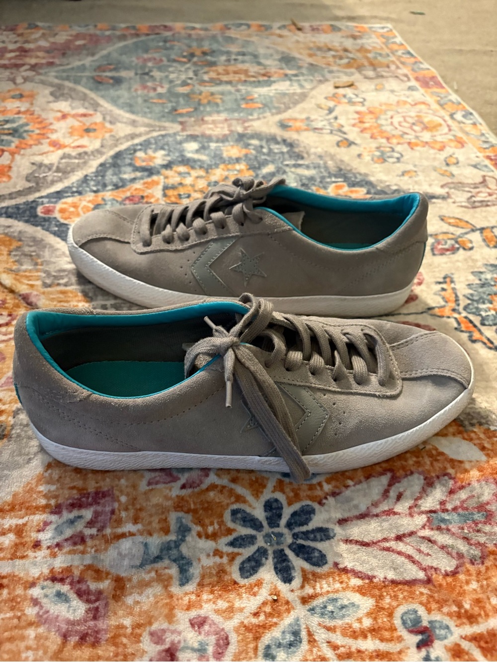 Converse Gray Suede Low-Top Sneakers with Teal Lining